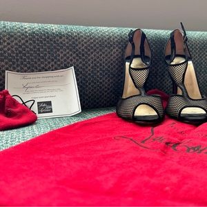 Tiny 100 Rete Mini Resille/Suede Black Louboutin Heels 37.5
